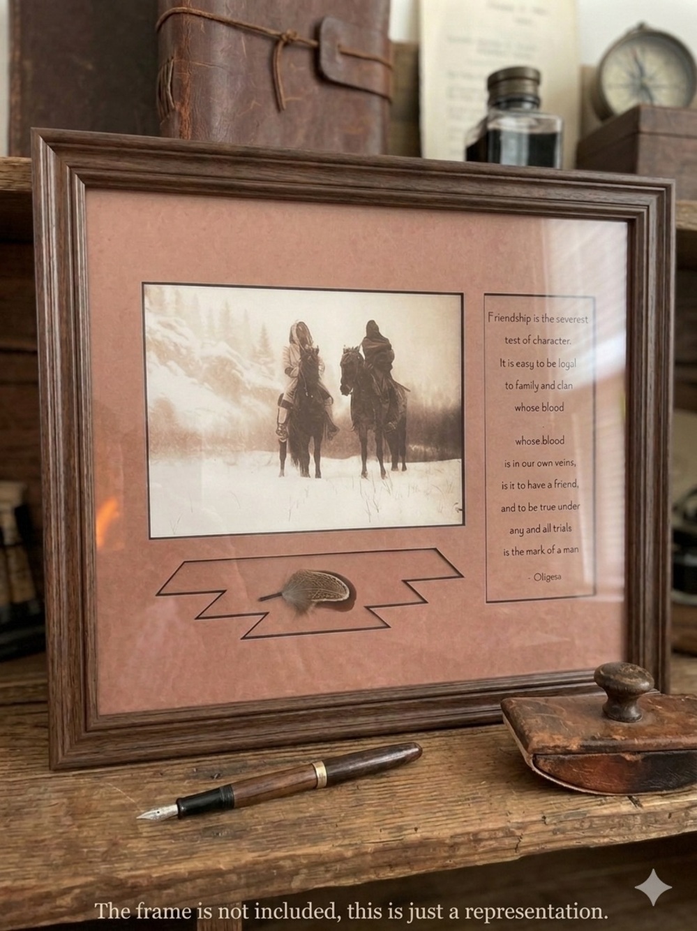 EDWARD S. CURTIS Apsaroke Winter Campaign Matted Photo Ohiyesa Quote Feather